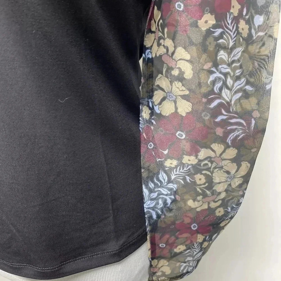 Design History Black Floral Sheer Organza Puff Sleeve Blouse Top Size Large NWT - Picture 3 of 7